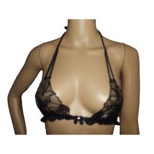 Fredericks Bralette OS (one size) Black Lace Halter Bra xs small medium large xl